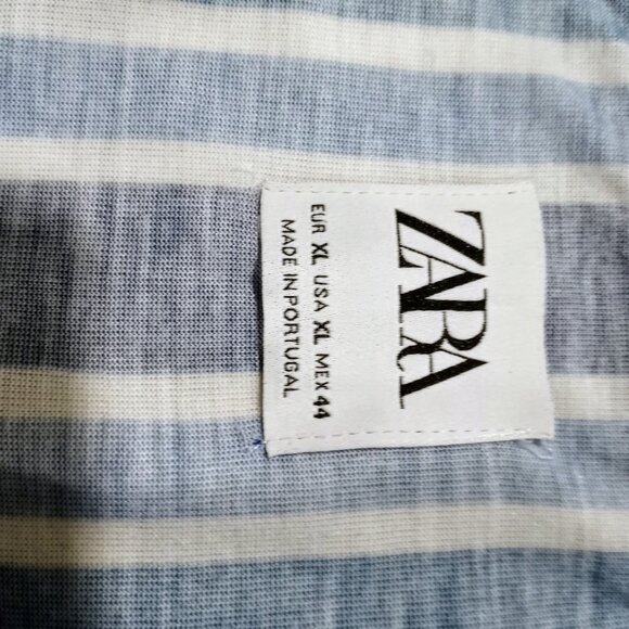 ZARA 100% COTTON BLUE & WHITE STRIPED SHORT SLEEVE SHIRT MEN SIZE XL - Picture 5 of 5
